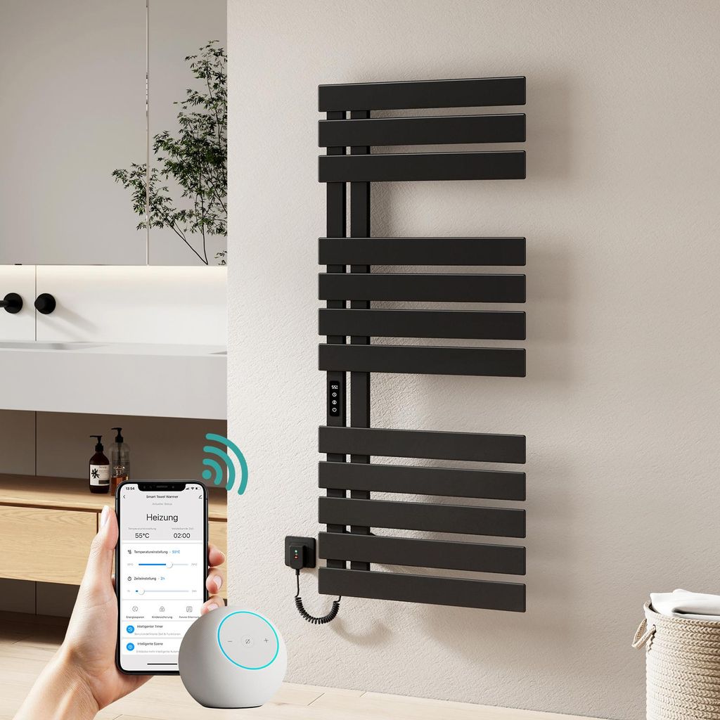 EMKE Elektrischer Handtuchheizkörper, APP Smart Steuerung Produktbild 