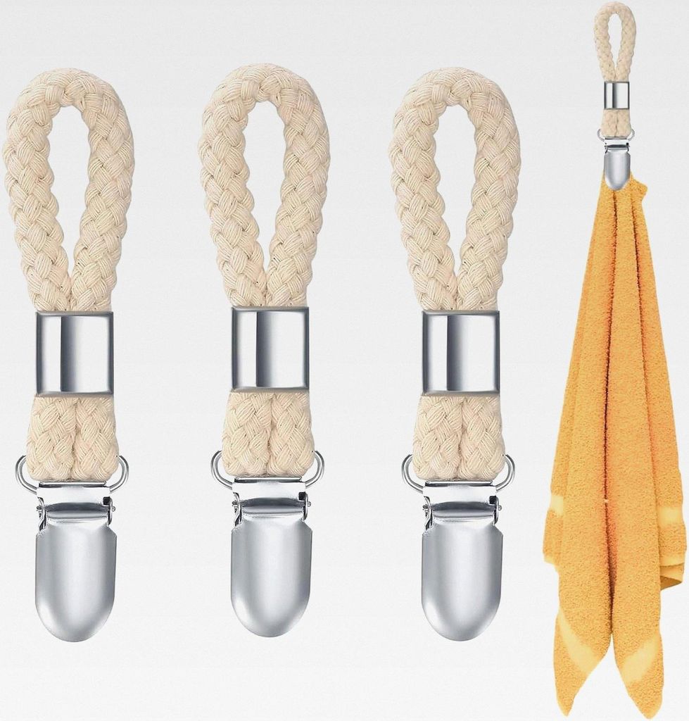 8 Stück Handtuch-Clips, Metall-Geschirrtuchhaken mit gewebter Baumwolle, stabile hängende Clips, Geschirrtuchhalter, Aufbewahrungsclips zum Aufh...