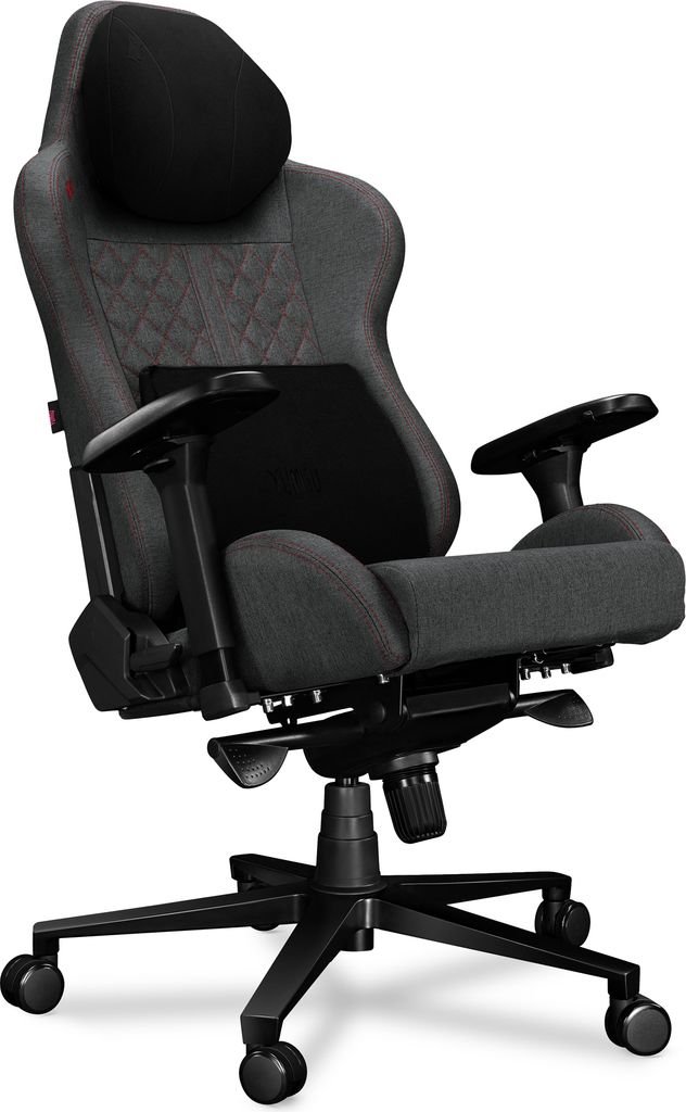 YUMISU Gaming Stuhl Bürostuhl 2050 Magnetic Höhenverstellbar bis 150kg Belastbar Rückenlehne und Sitz aus Kaltschaum GRAU ROT Stoff