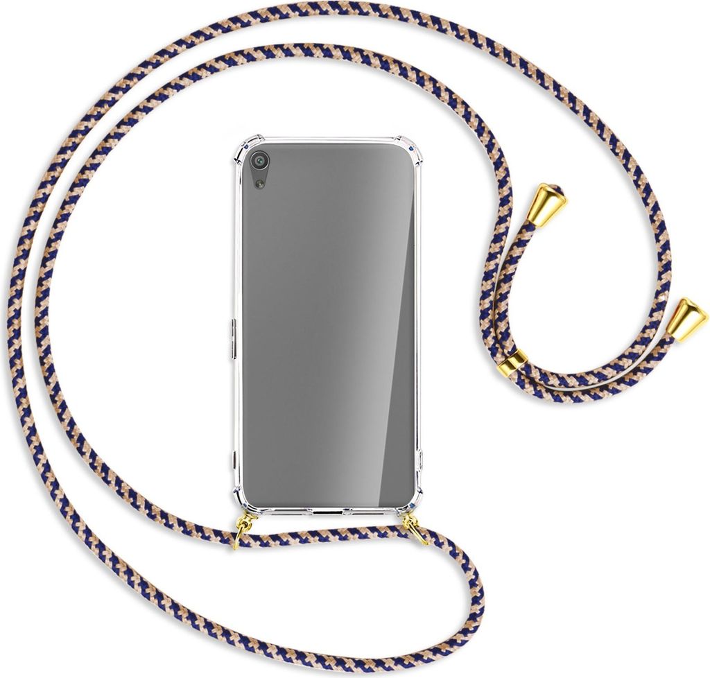 Handykette Backcover-Schutzhülle mit Band (Metall goldfarben) für Sony Xperia XA Ultra - blau+beige