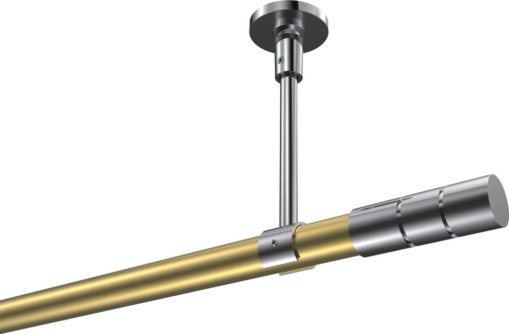 Interdeco Gardinenstange / Vorhangstange Messing-Optik / Chrom, Typ Sonette Elanto (Rillenzylinder) ohne Ringe, Deckenmontage, 20 mm Ø 1-läufig, ...