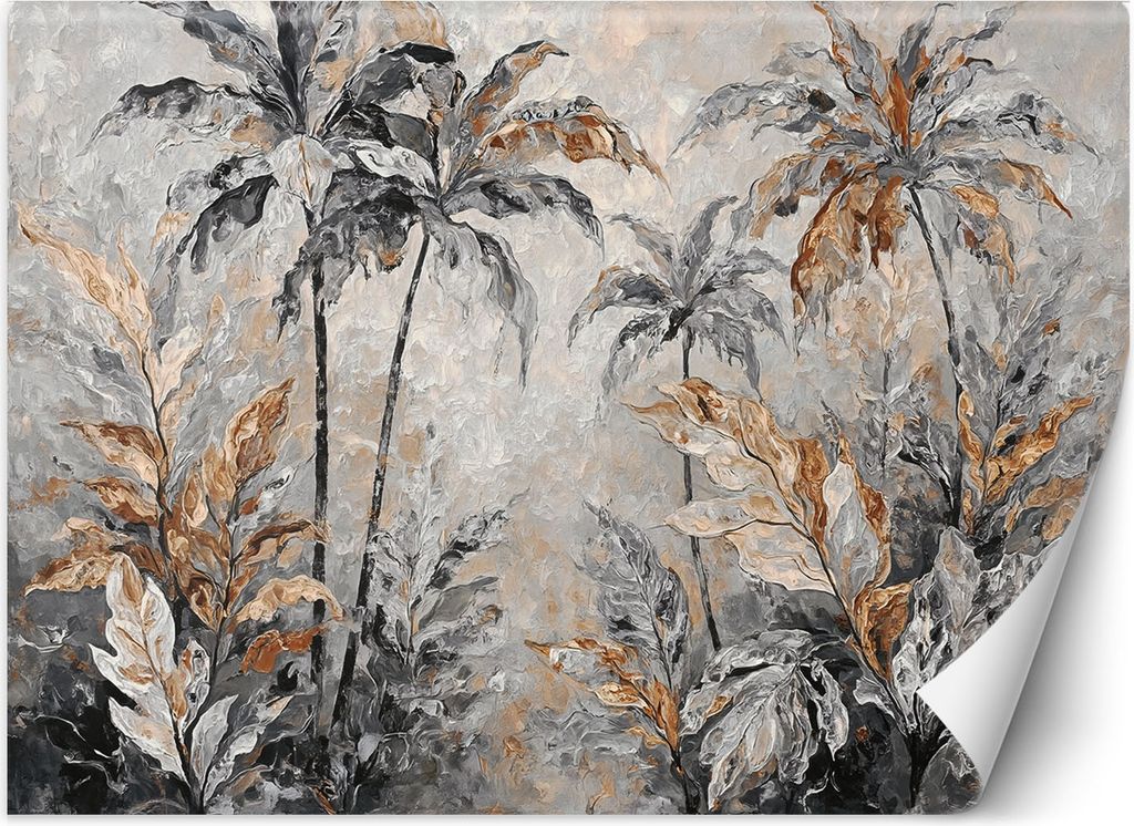 Vlies fototapete Palmblätter Abstraktion 300x210 cm Feeby Silber inkl. Kleber einfache Montage