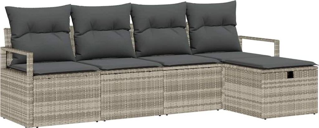 Garten-Sofa-Set mit Kissen 5 pcs Hellgrau Poly Rattan