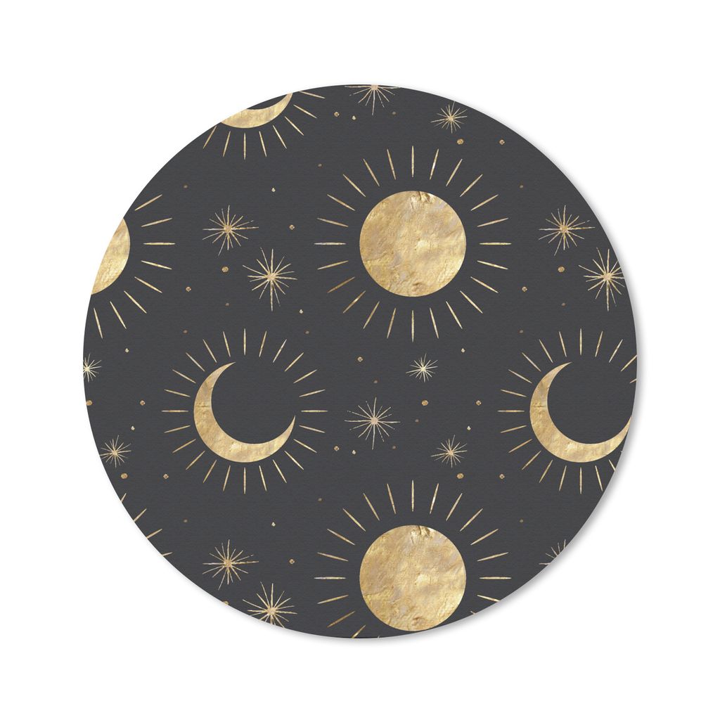 MuchoWow Mauspad Mousepad Muster - Mond - Sonne - Gold 30x30 cm - Mousepads - Maus Mat - Pad - Mausunterlage - Tischunterlage - Schreibtischmatten