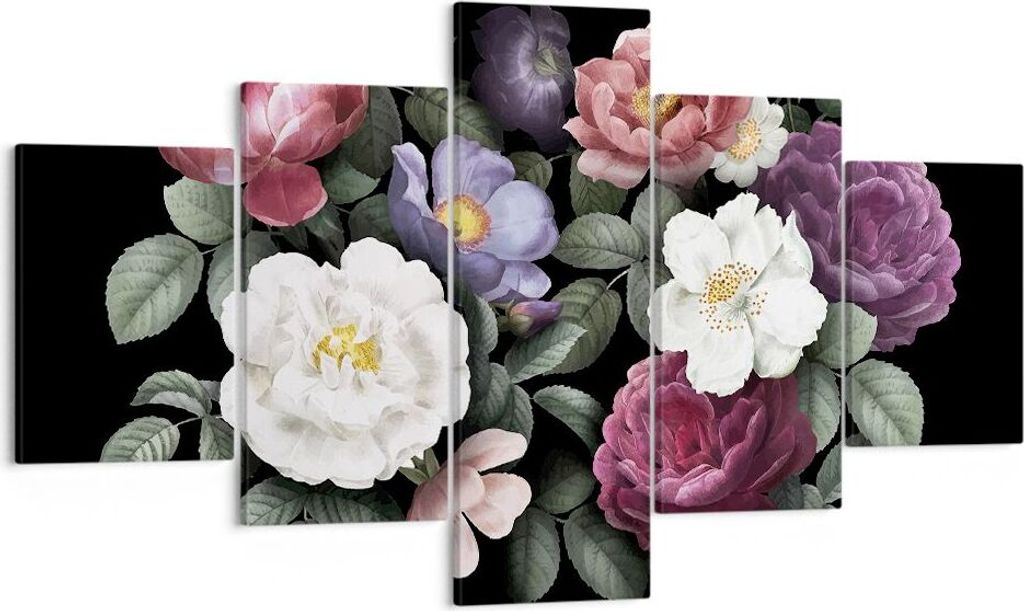 Bild auf Leinwand - Leinwandbild - 5 Teile - Blumen Blumenstrauß Komposition - 125x70cm - Wand Bild - Wanddeko - Wandbilder - Leinwanddruck - Bild...