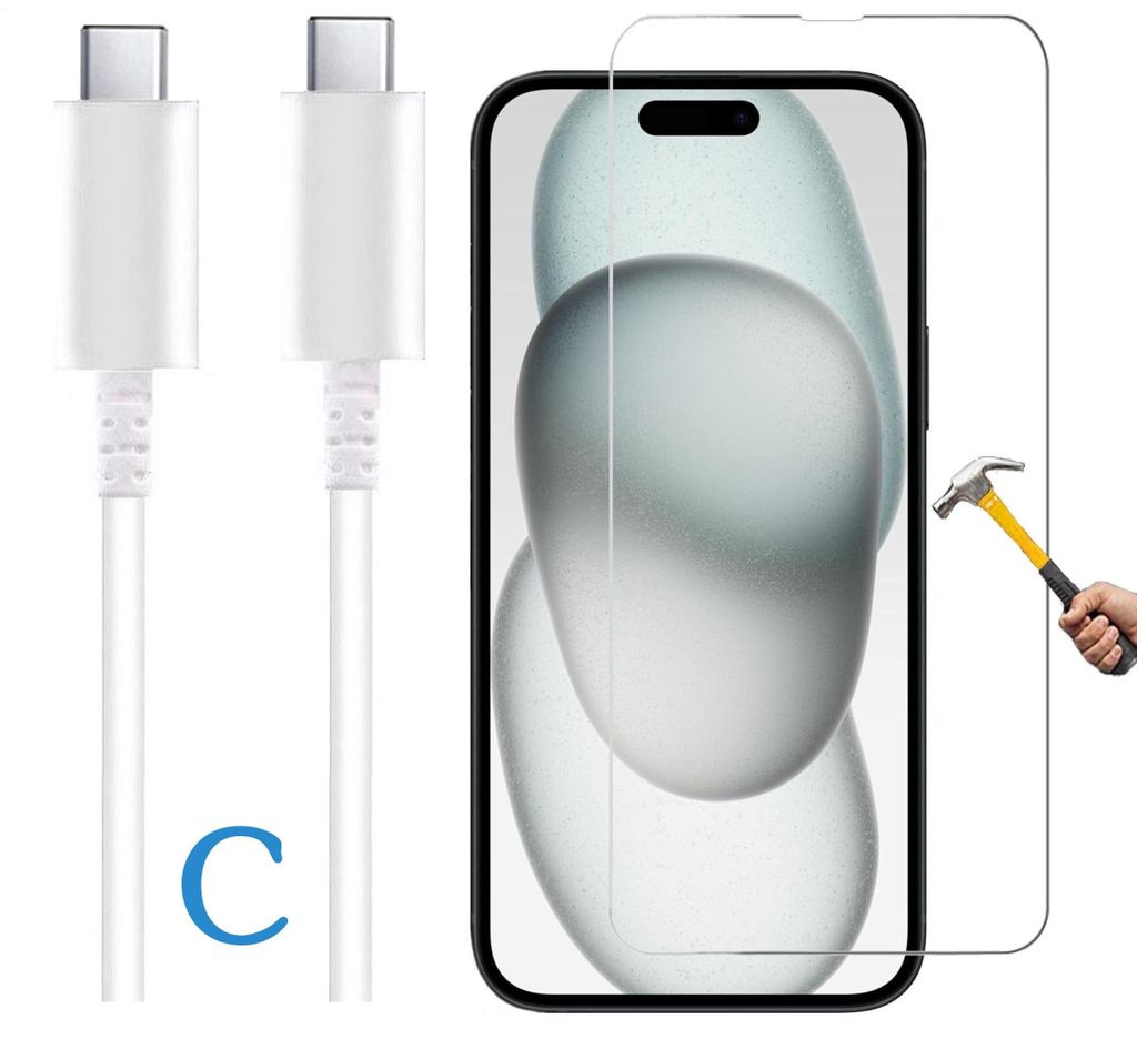 ino 2in1 Set Schutzglas + USB-Kabel kompatibel mit iPhone Produktbild 