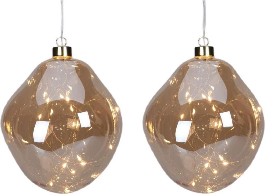 Glas-Formkugeln „Tropfen“ 2er Set mit LED – 12 cm, Gold Produktbild 