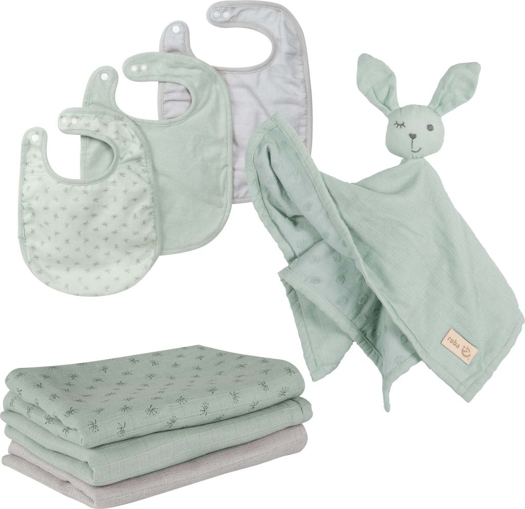 roba organic Geschenkset Baby Essentials 'Lil Planet' frosty green aus Baumwolle, GOTS, nachhaltig