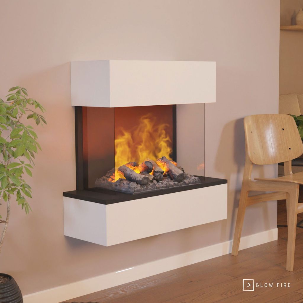 GLOW FIRE Elektrokamin 'Hölderlin Sims'| Wasserdampf Kamin mit OMC 500 inkl. Holz in weiß als Wandkamin| HxBxT: 88x80x30 cm