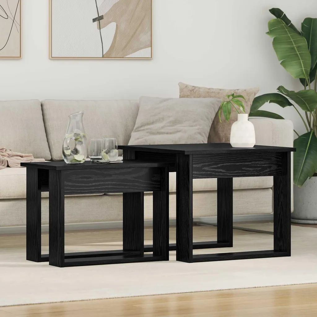 Set 2 Tavolini Maison Exclusive Nero Effetto Rovere Montaggio Facile