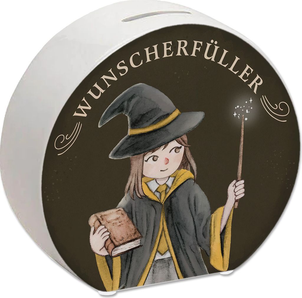 Wunscherfüller Spardose mit Zauberschülerin in gelb