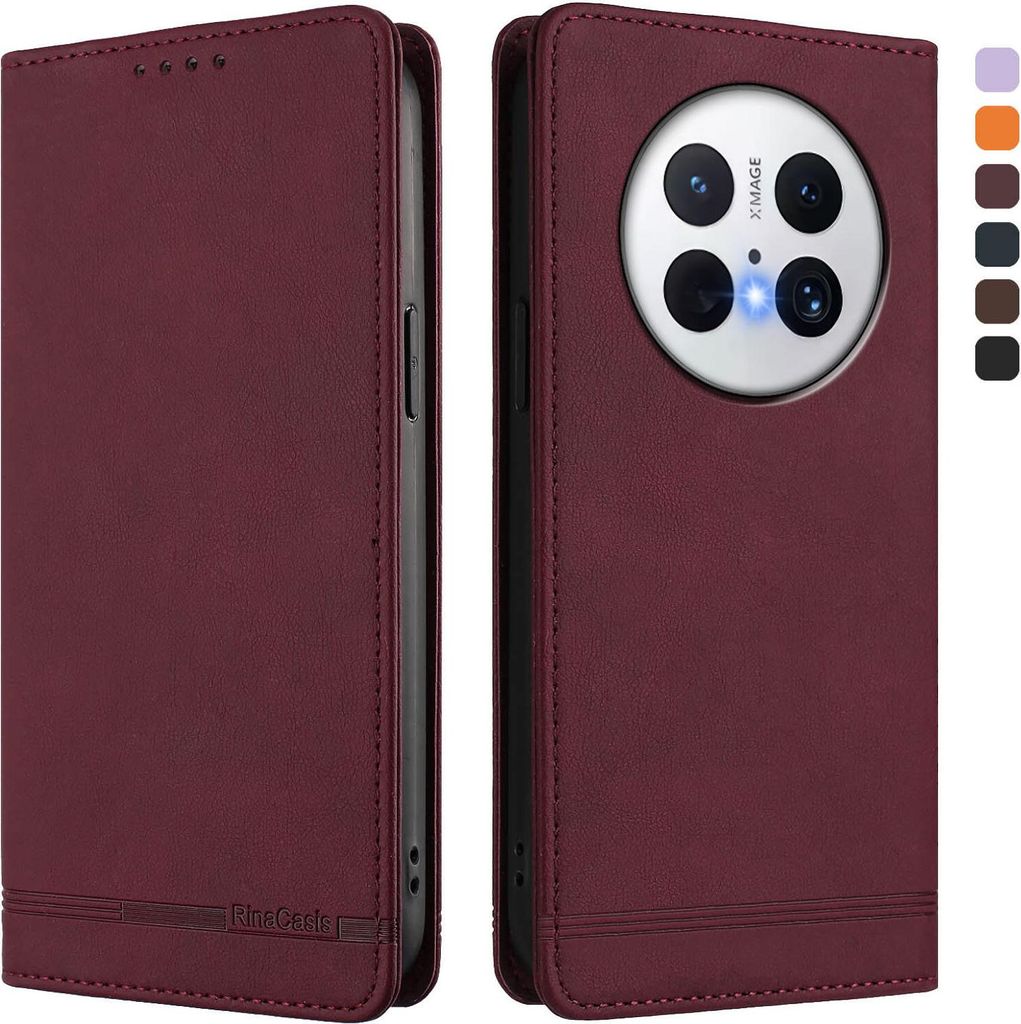 Hülle für Huawei Mate 70, Retro Kunstleder Ständer Klapphülle mit Kartenfächer und Magnetische Rot