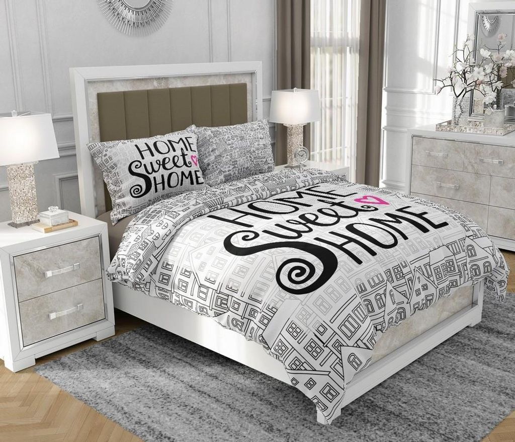 Bettwäsche 140x200 cm + 2x70x80 cm, 3-teilig, 100% Baumwolle, Satin, Reißverschluss, Grau - SOVIO | So.9042