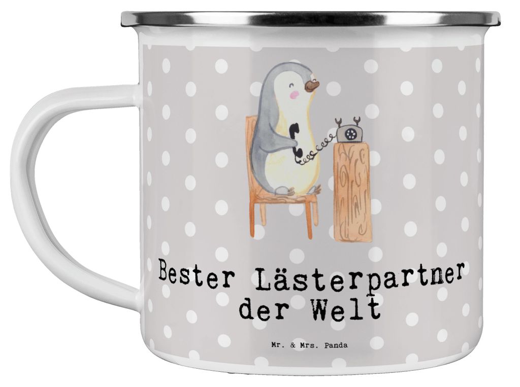 Mr. & Mrs. Panda Teetasse Pinguin Bester Lästerpartner der Welt - Grau Pastell - Geschenk, Spaß, becher emaille, Haferl, Beste Freundin, Bff, Pot...