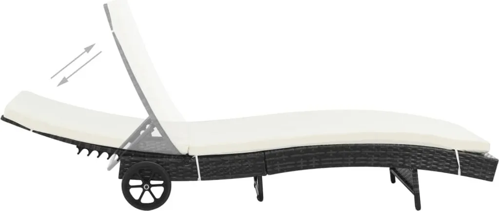 Lit de jardin mobile en rotin synthétique noir pour détente au soleil