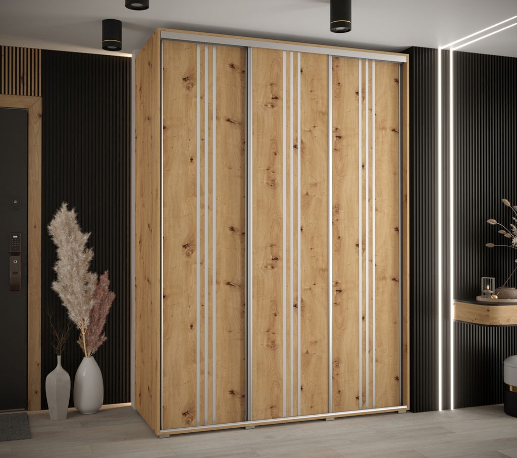 Kleiderschrank YVONA 6 – 170/60 cm, Eiche handgefertigt / Silber