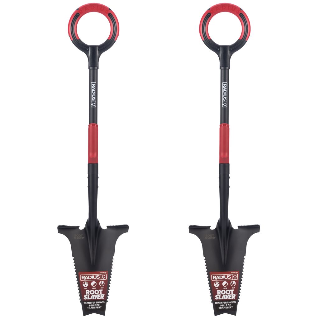 Root Slayer Pro Wurzelspaten 2.0 mit Stiel 2er Pack, ergonomisch & robust, Spaten & Schaufel mit Schneidspitze & Wurzelsäge, rot