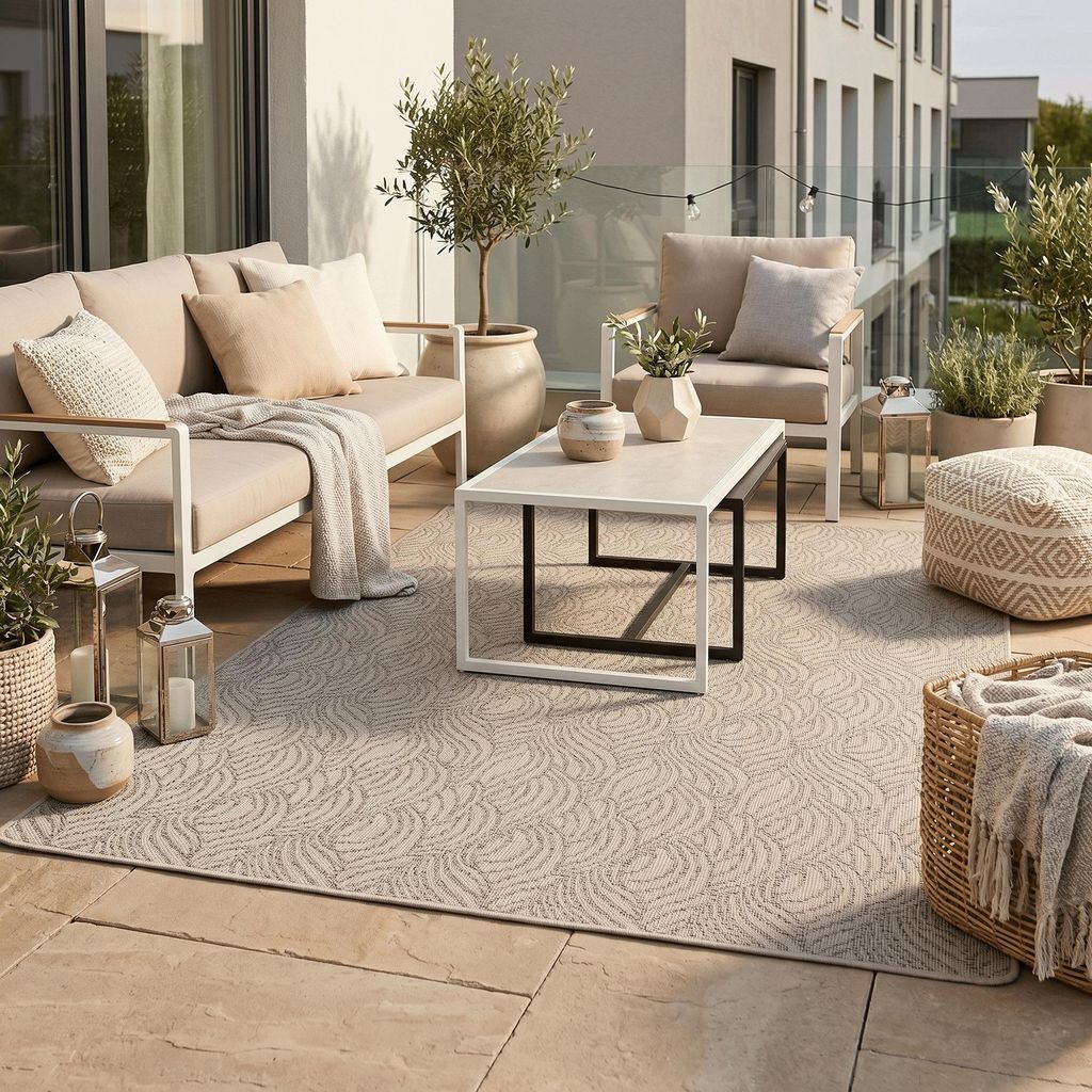 In- & Outdoor Teppich Beidseitig Newport Grau Wellenmuster, Größe:200x250 cm