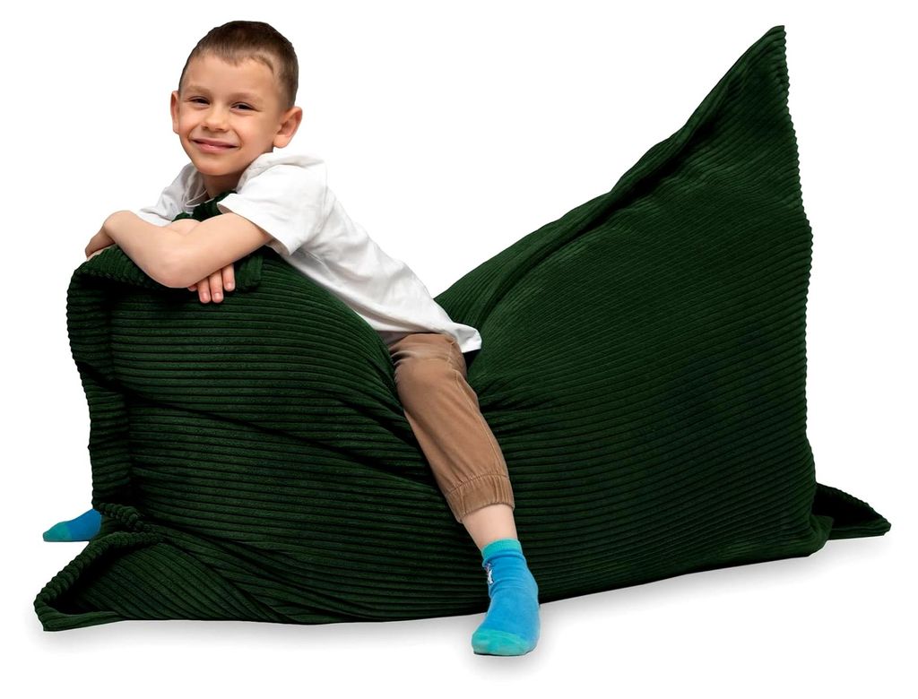 Sitzsack L XL XXL Cordstoff Bodenkissen Styropor Füllung Riesensitzsack Cord-Material Sitzkissen Gartenkissen Dunkelgrün 100x155