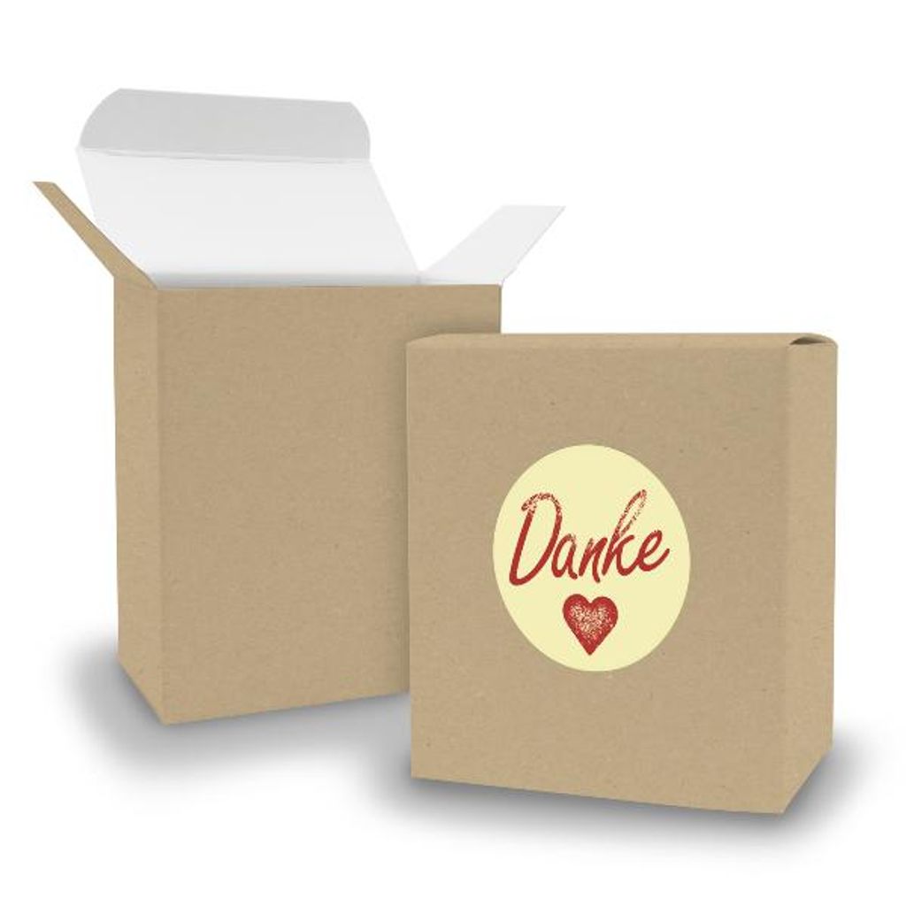 SET DANKE (Motiv1) 24xFaltschachtel Quader BRAUN + Sticker