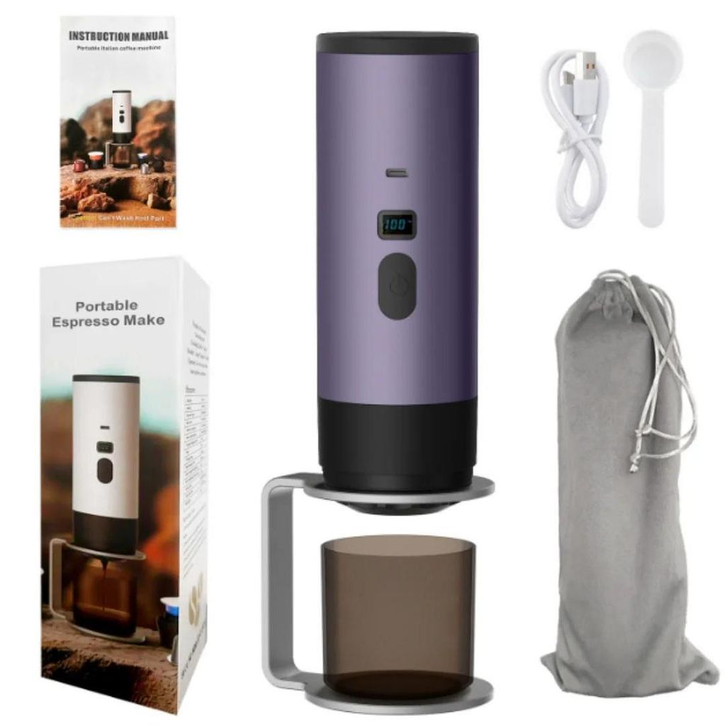 Tragbare Kaffeemaschine - Kapsel-Espressomaschine - 15 bar Druck - Kabellos - Wiederaufladbar - Reisetauglich - Lila