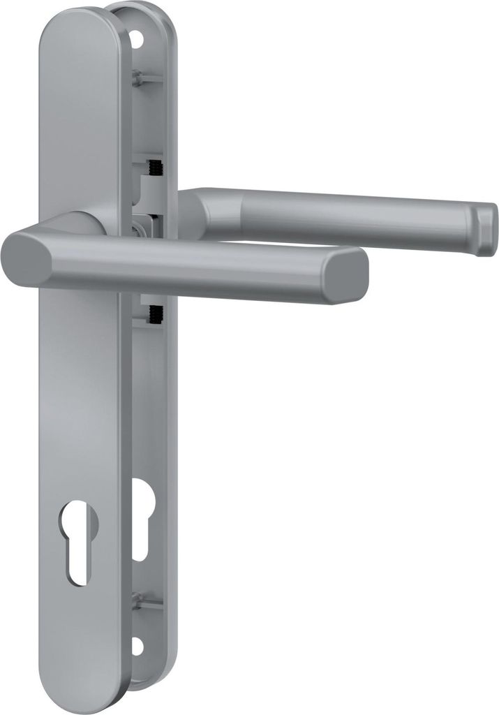 BASI - Schmalrahmen-Drücker-Garnitur - rund - Alu Edelstahlfarben - Lochung: PZ - 92/8 mm - 7830-0107