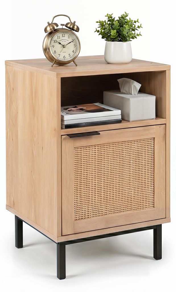 Tavolino notturno COSTWAY, comodino con porta in rattan e Immagine del prodotto 