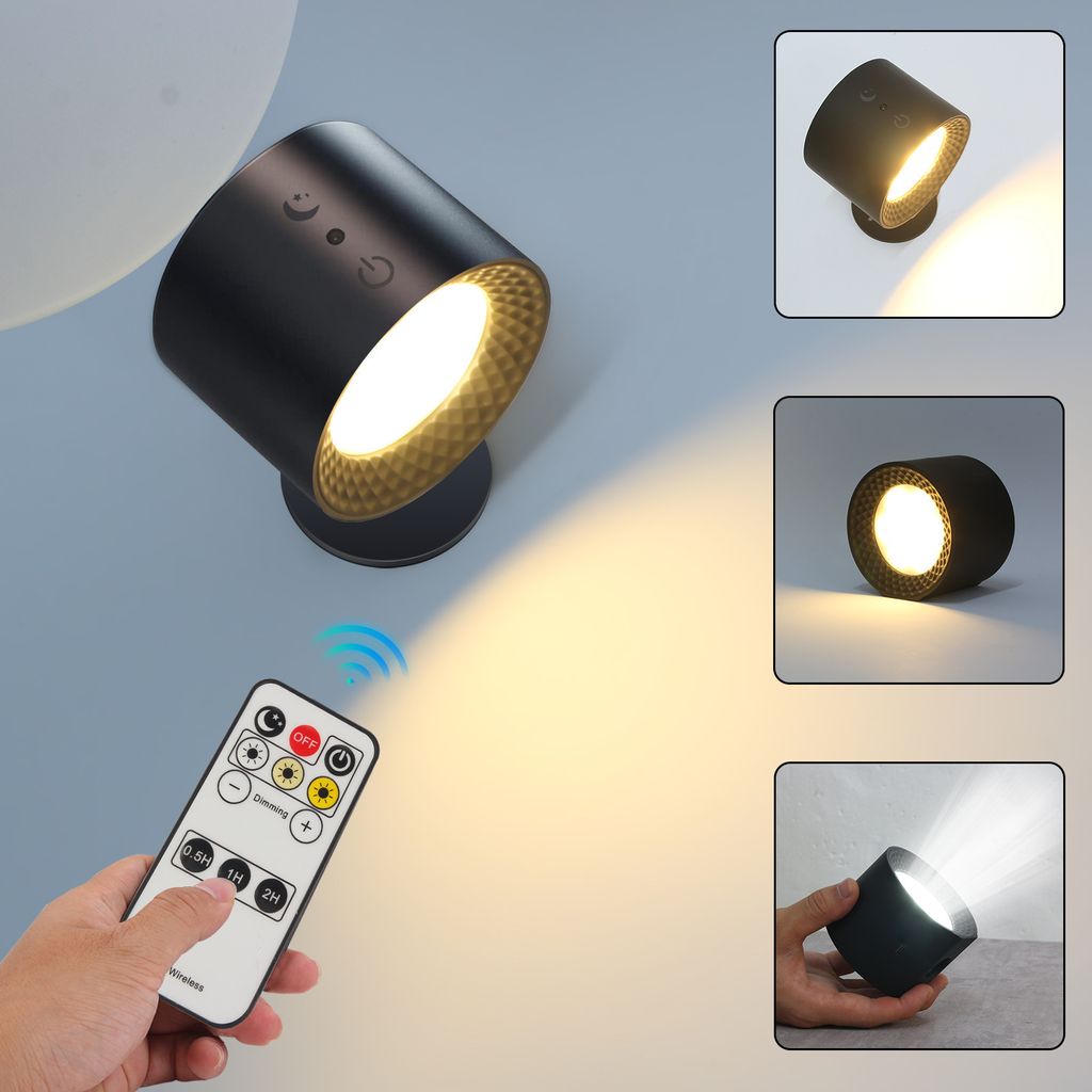 LED Wandleuchte UP & Down, dimmbar in 4 Helligkeiten, 3 Farben, kabellos, magnetisch, 360° drehbar, Touch-Fernbedienung, wiederaufladbar, 2er Set.