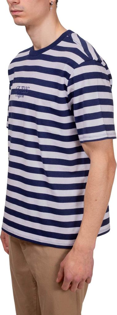 GUESS - Gestreiftes Herren-T-Shirt mit gesticktem Logo - Größe XL