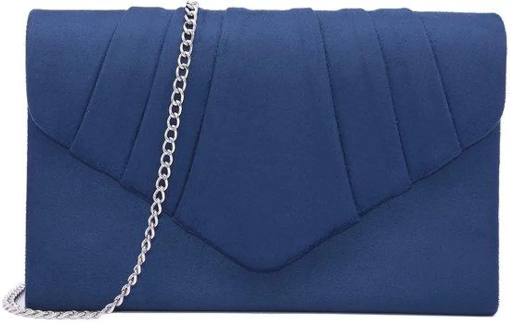 Sac pochette bandoulière femme en daim bleu, format rectangulaire chic