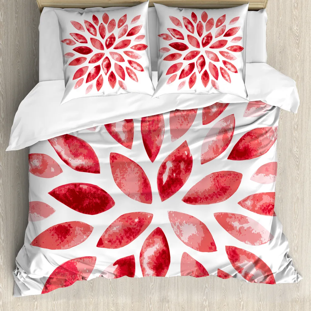 Copripiumino Antiacaro ABAKUHAUS 155x220 Fiori Rossi e Federe