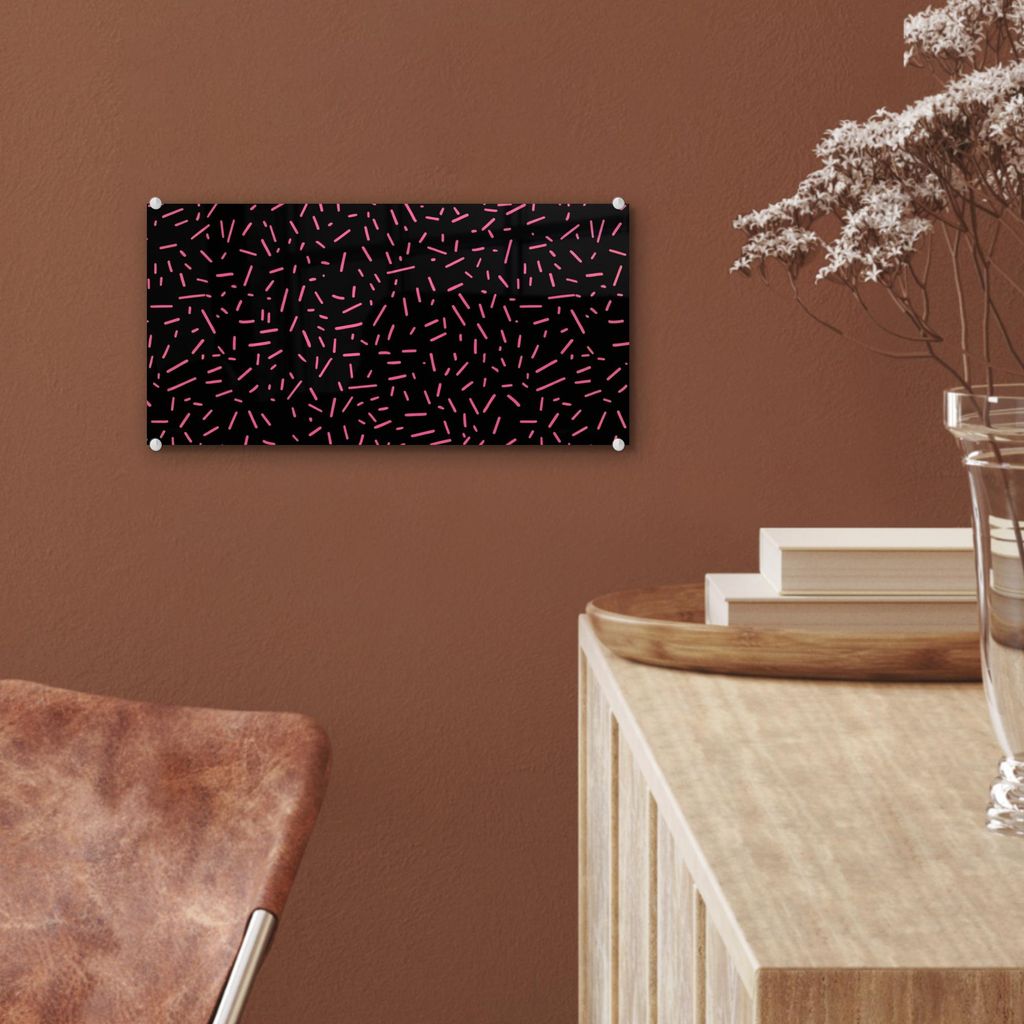 MuchoWow Glasbilder - Bilder auf Wandbild - Foto auf Glas Spiele - Streifen - Rosa - Abstrakt 40x20 cm Wanddekoration aus Glas - Acrylglasbild - Ac...