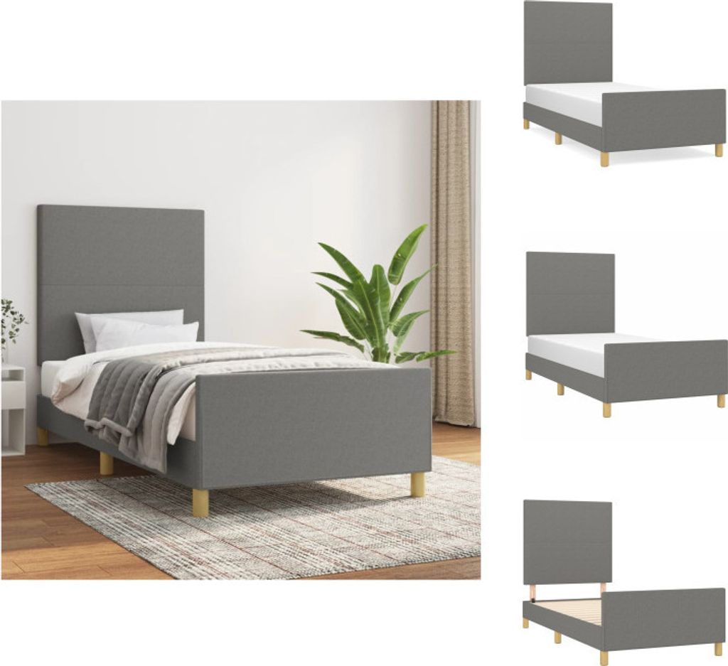 vidaXL Bettgestell mit Kopfteil Dunkelgrau 100x200 cm Stoff - Betten & Bettgestelle