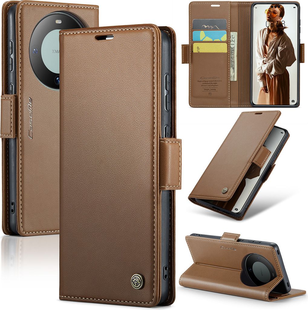 Huawei Mate 60 Pro Hülle, Leder Brieftasche Kartenfach Schutzhülle mit Standfunktion für Huawei Mate 60 Pro Braun