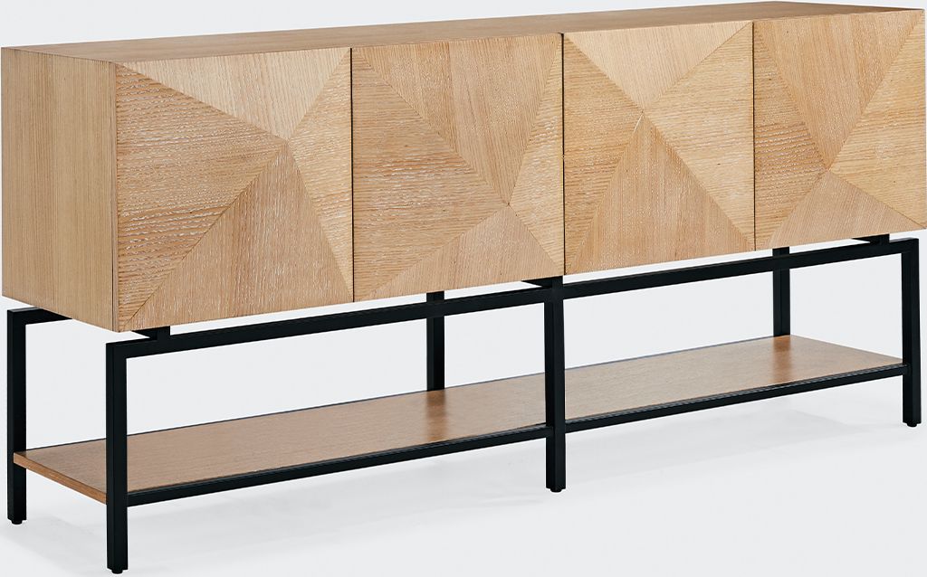 KAWOLA Sideboard ANJO 4 Türen 1 Ablage Eiche furniert braun Metall schwarz pulverbeschichtet