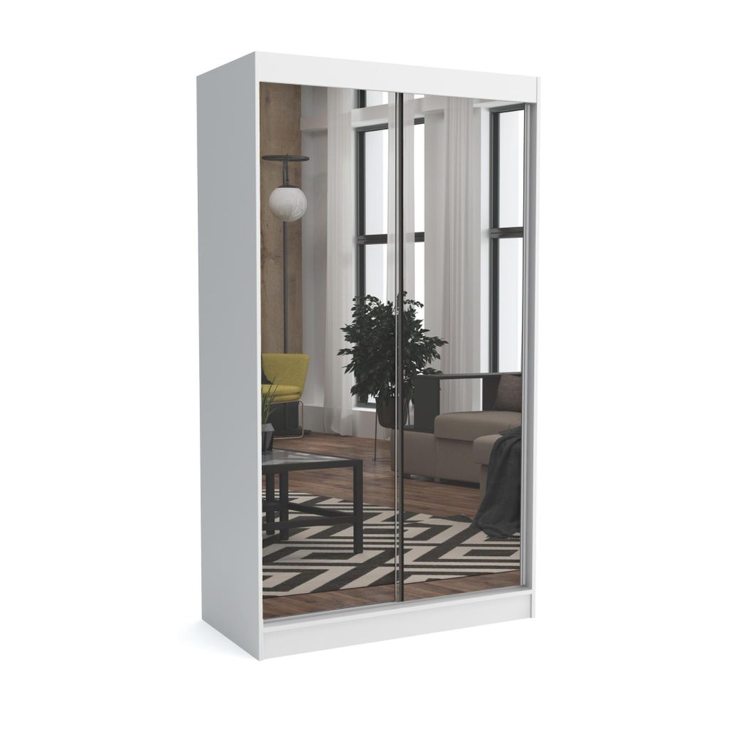 Brent - Kleiderschrank mit Spiegel Dave, Schlafzimmerschrank mit 1 Kleiderstange und Einlegeböden für Kleidung, 120x215x60 cm, Weiß