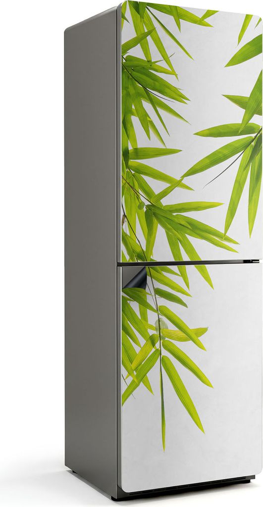Bambusblätter auf weißem Hintergrund – Magnetische Kühlschrank Abdeckung – Dekorfolie magnetisch Küche – Kühlschrank Magnet Deko – sel...