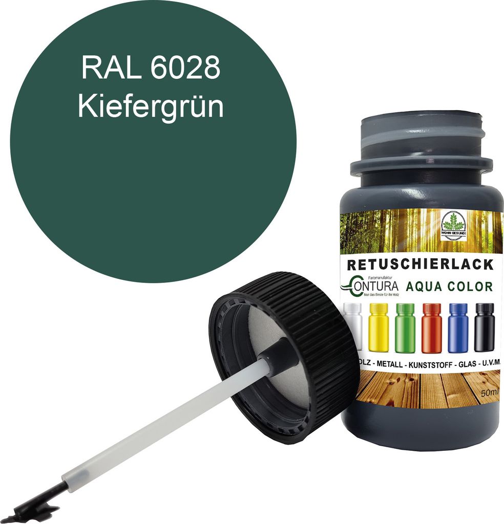 Reparaturlack Lackstift RAL Lack Pinselflasche 50ml. Farbe Holz Metall Möbel Auto Bad Retuschierlack - RAL 6028 Kieferngrün