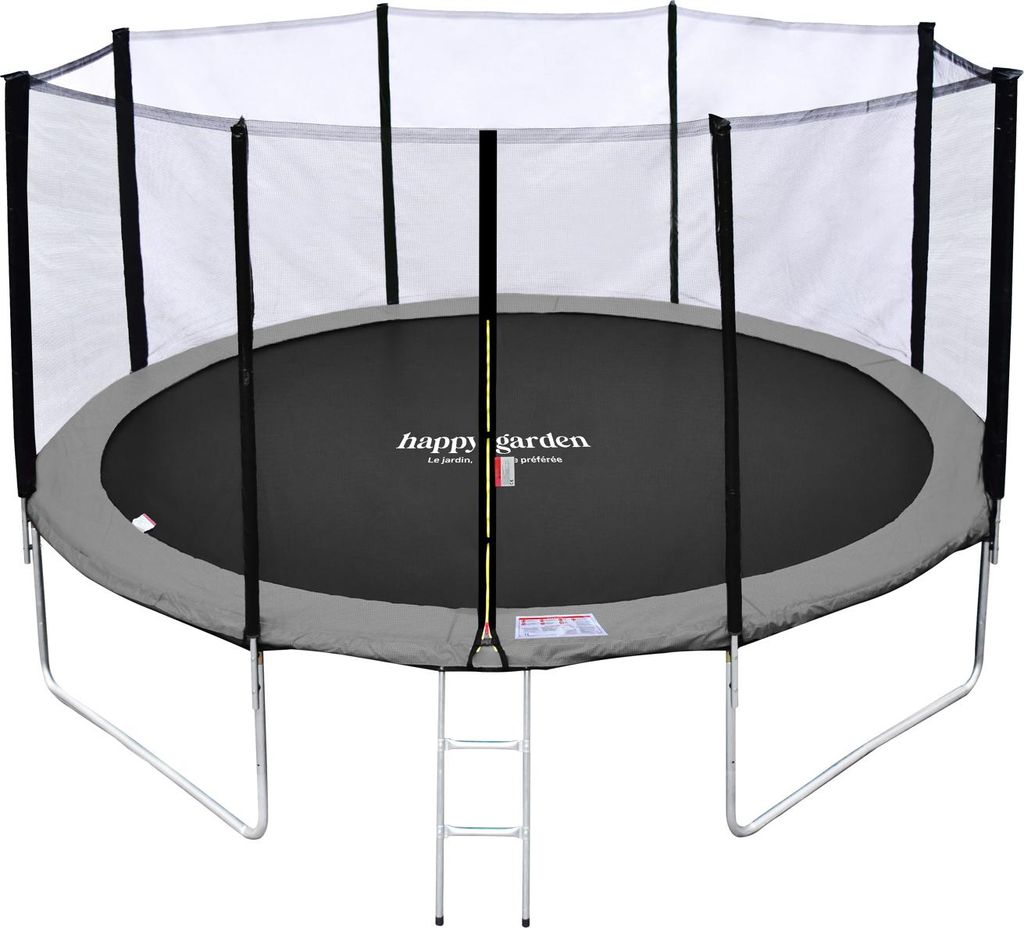 Pack Premium Trampolin 370cm wendbar grau / rosa PERTH + Netz, Leiter, Plane und Verankerungsset