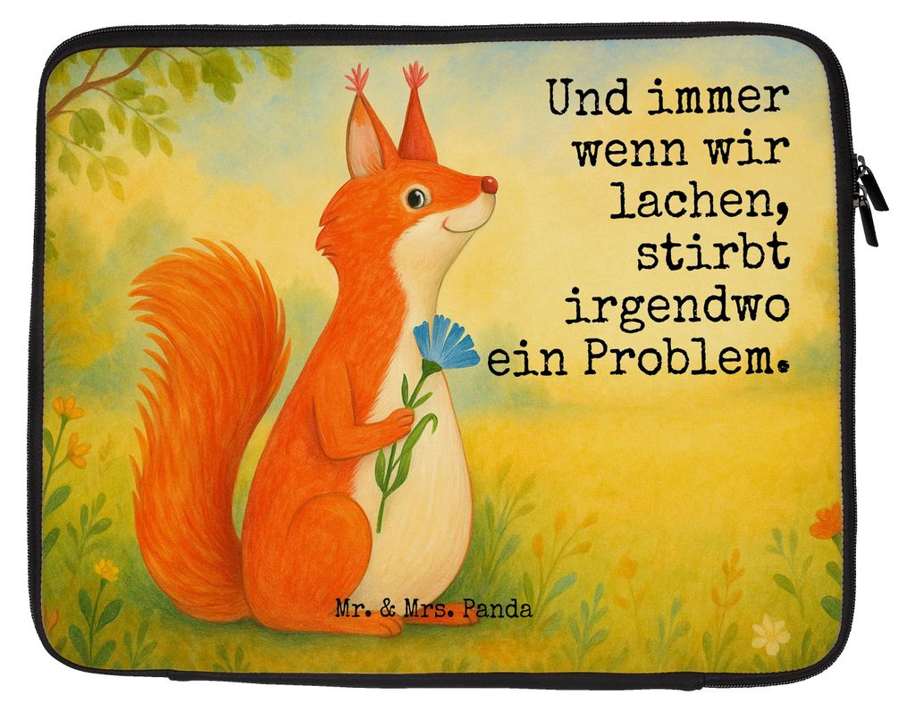 Mr. & Mrs. Panda Laptop Case Eichhörnchen Blume Design 20 x 28 cm - Weiß - Geschenk, Schutzhülle, Motivation Sprüche, Sleeve, Spaß, Notebookta...