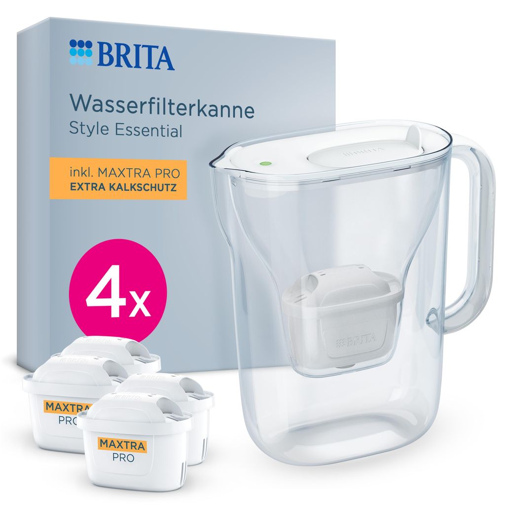 BRITA Wasserfilter Kanne Style Essential weiß inkl. 4x BRITA MAXTRA PRO
