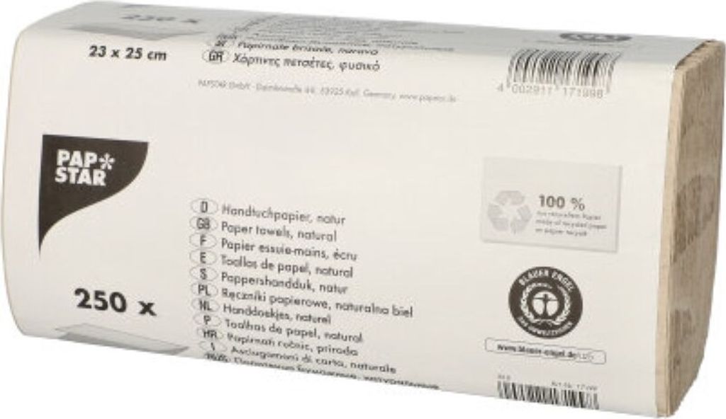 250 Blatt Handtuchpapier V-Falz 23 cm x 25 cm natur Zick Produktbild 