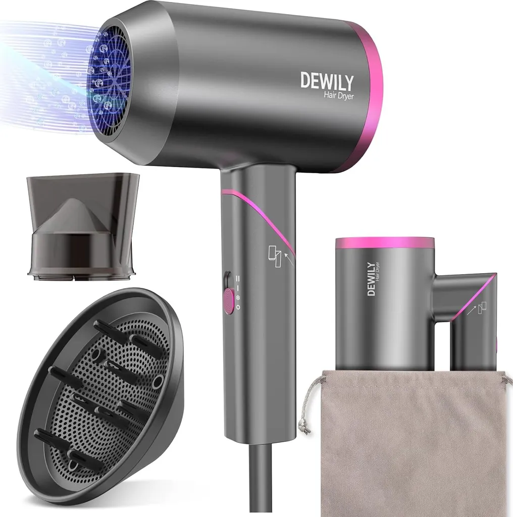 Asciugacapelli Ionico DEWILY 1800W - Pieghevole e Silenzioso con Diffusore