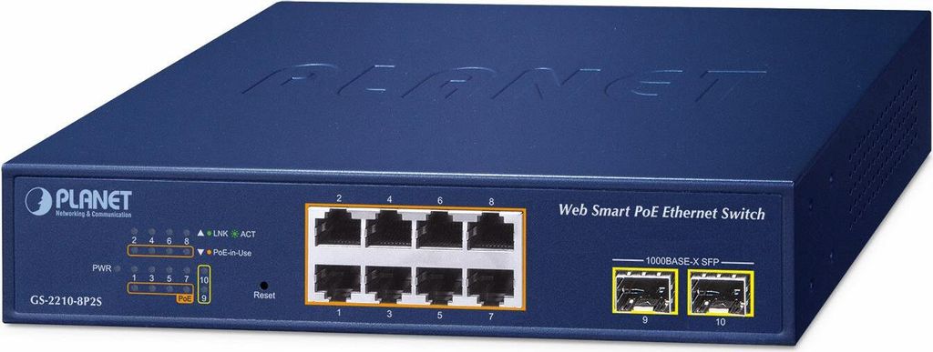 Planet 8-Port 10/100/1000T 802.3at, Managed, L2, Gigabit Ethernet (10/100/1000), Vollduplex