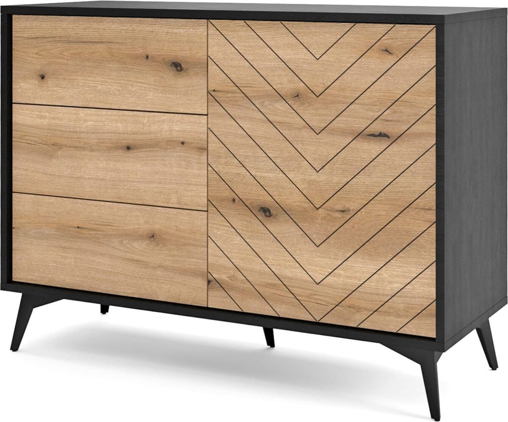 Kommode mit einer Tür und Schubladen - Diamond 104cm Eiche Evoke / Schwarz