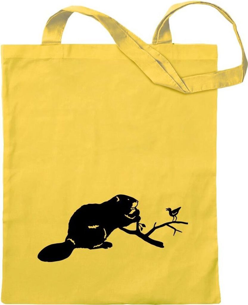 Kiwistar - Baumwolltasche - gelb - Biber - Nutria - Biberratte - Tragetasche Stoffbeutel Umhängetasche langer Henkel