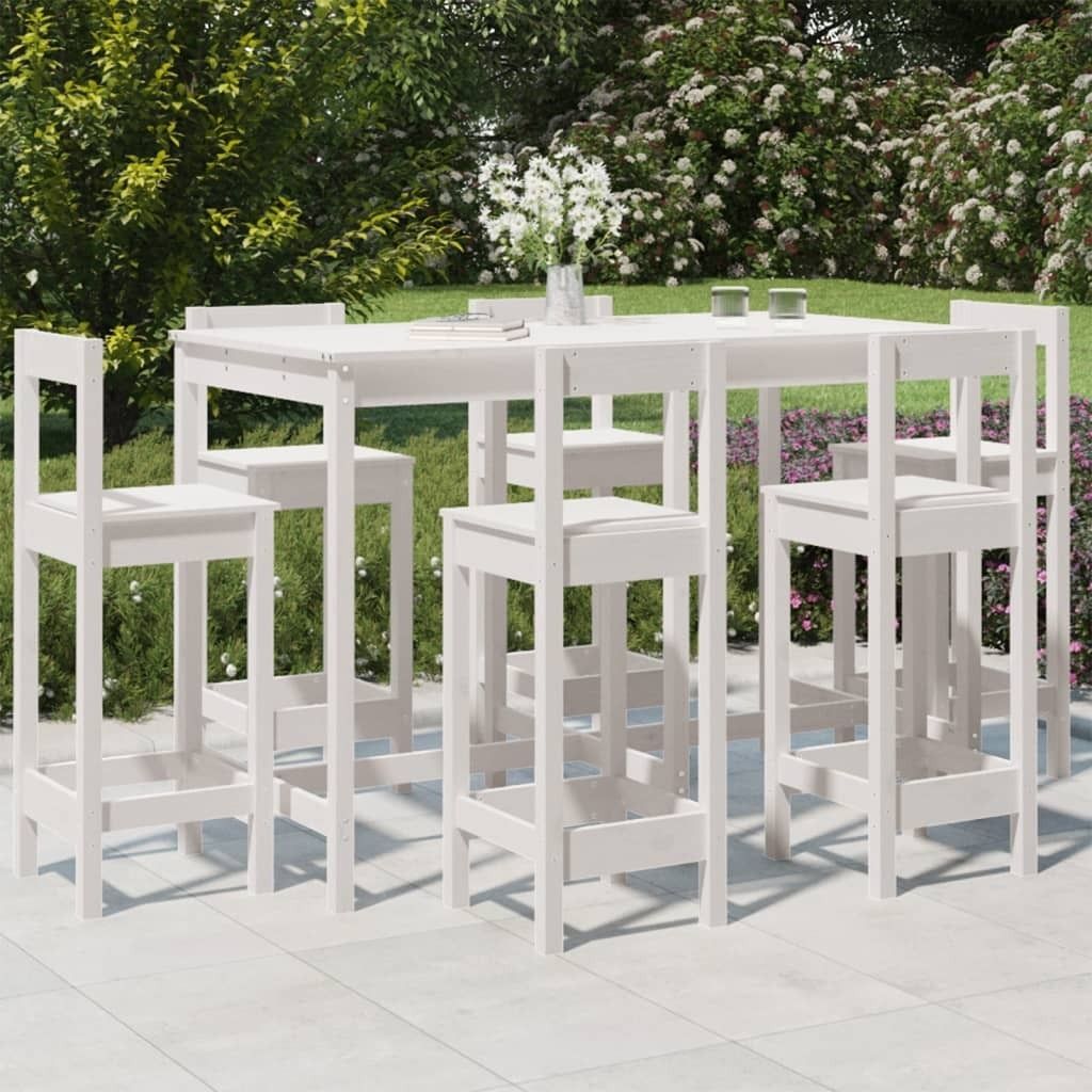 CLORIS Gartenmöbelset 7-tlg. Gartenbar-Set Weiß Massivholz Kiefer, 62,8 kg