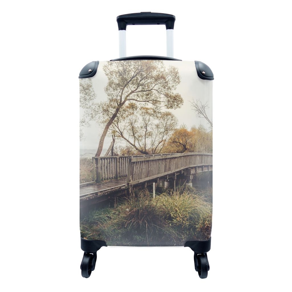 MuchoWow Koffer Handgepäck Trolley Rollkoffer Kleine Reisekoffer mit 4 Rollen - Herbst - Brücke - Bäume - Cabin Size < 55x40x23 cm & 55x40x20 ...