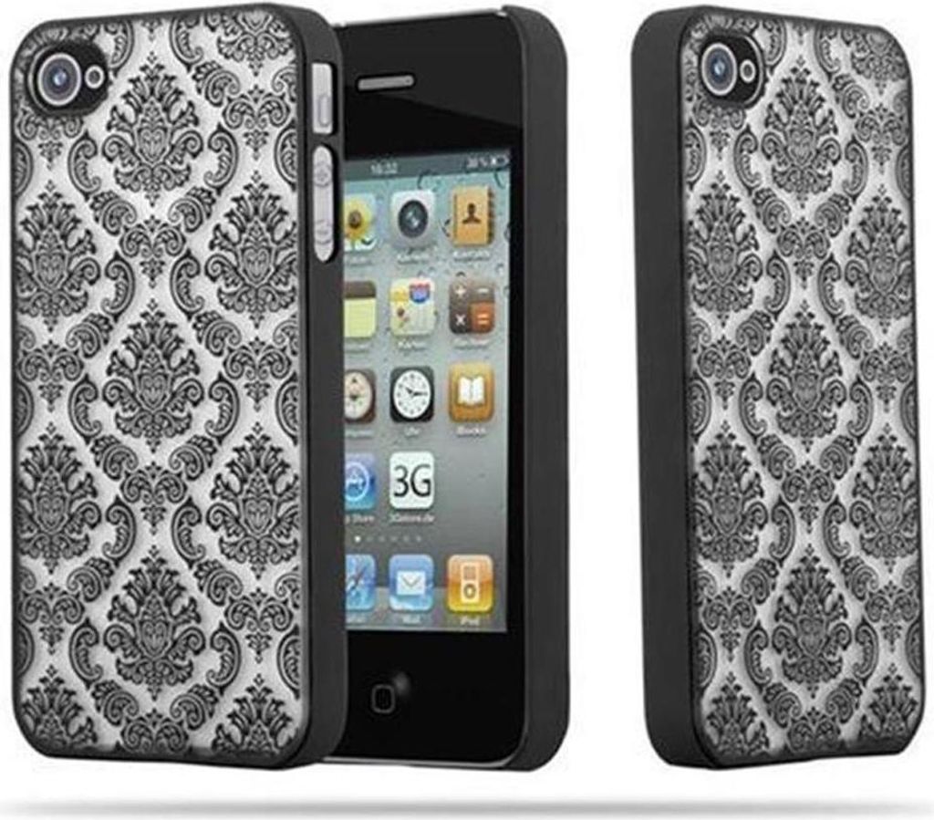 Cadorabo Hülle für Apple iPhone 4 / 4S Schutz Hülle in Schwarz Hard Case Schutzhülle Blumen Etui Handyhülle