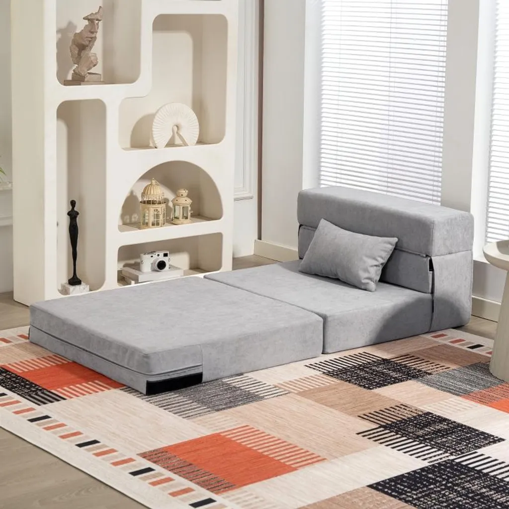 Lit d'appoint confortable et canapé de sol gris pour petits espaces urbains - 7